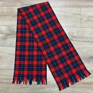 Vintage Pendleton Tartan Plaid Wool Scarf 1970s Made in USA Red and Blue